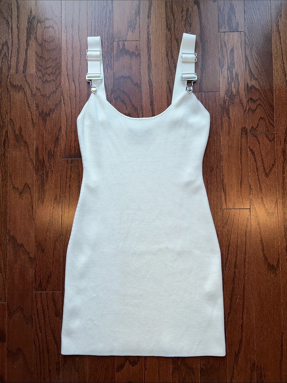 STAUD White Mini Dress with Buckle Straps